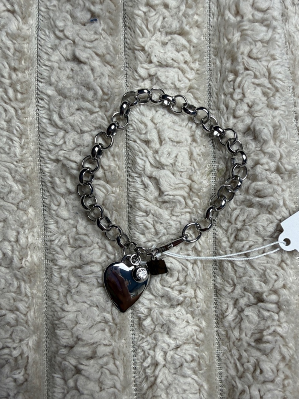 Park Lane Silver Heart Charm Chain Bracelet with Crystal Accent